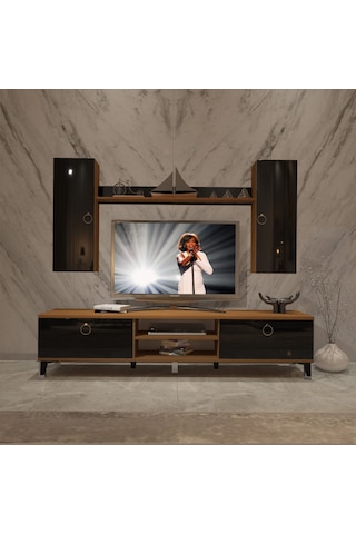 Decoraktiv Eko 7 Mdf Dvd Gold Tv Ünitesi Tv Sehpası Ceviz - Siyah