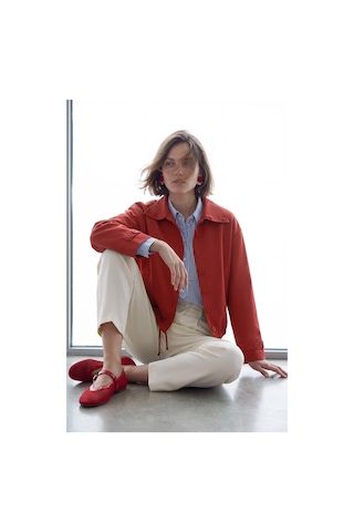 Nauvè Kısa Düğmeli Oversize Trençkot Kırmızı
