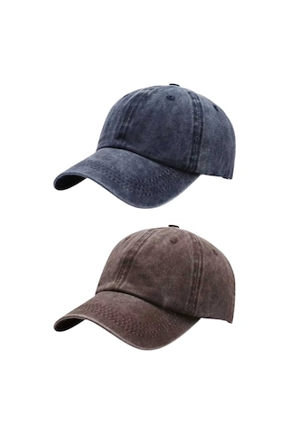 Tezzgelsin Unisex Eskitme Vintage Pamuklu Ayarlanabilir Beyzbol Kep Şapka 2'li Set Lacivert - Kahverengi