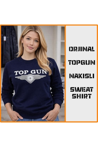 Top Gun Nakıslı Sweat Blu Mavi