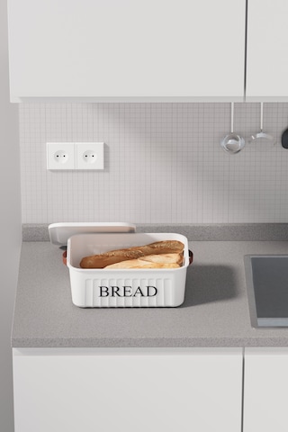 Kapaklı Plastik Ekmek Kutusu , Kulplu , Dekoratif Ekmek Saklama Kutusu , Ekmeklik Beyaz