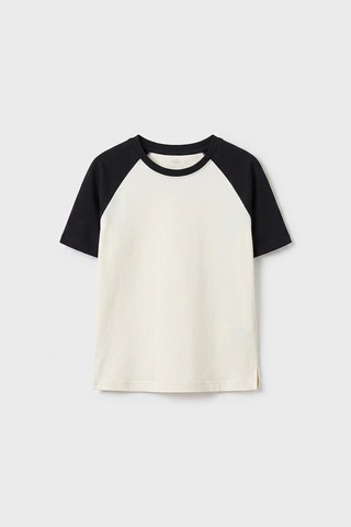 Ekru-siyah Standart Fit Reglan Kollu Kız Çocuk T-shirt - 75180 Ekru/sıyah