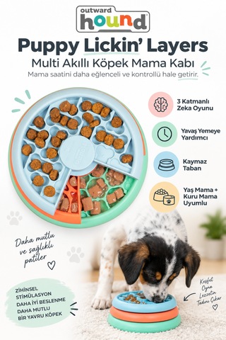 Outward Hound Puppy Lickin' Layers Multi Yavru Köpek Zeka Oyuncağı Ve Yavaş Yeme Mama Kabı