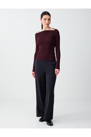 Jimmy Key Jimmy Key Bordo Kayık Yaka Uzun Kollu Örme Bluz 6sw035570562