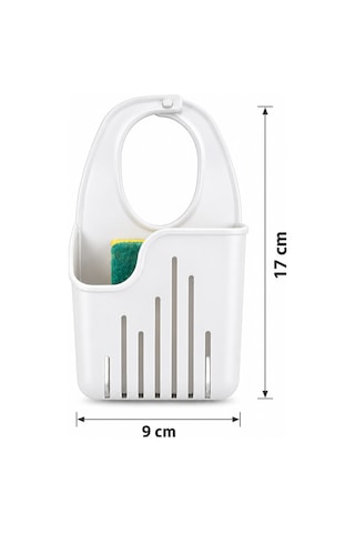 Porsima Musluğa Asılabilir Beyaz Mutfak Evye Süngerlik Düzenleyici + Bulaşık Süngeri Hediyeli Set 17 Cm
