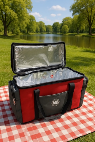 Newbag Yandan Cep Yalıtımlı Soğutucu El Askılı Kamp Çanta-krm Gri Kırmızı - Gri