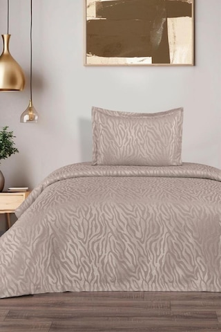 Zebra Jakarlı Tek Kişilik Yatak Örtüsü Bej Bej