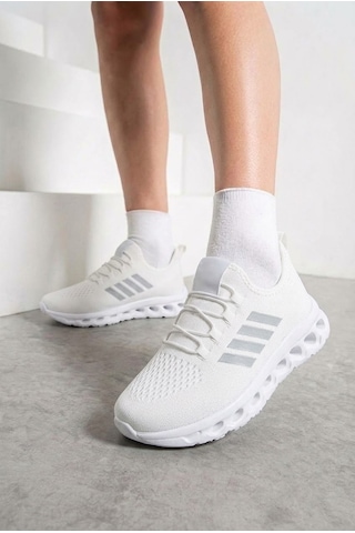 Nstil Unisex Spor Ayakkabı Şeritli Bağcıksız Hava Alan Ultra Rahat Hafif Taban Sneaker 125 Beyaz