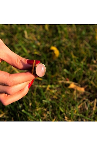 Doğal Taş Pembe Kuvars Ayarlanabilir Kadın Yüzük Aşk Taşı Euy2pk