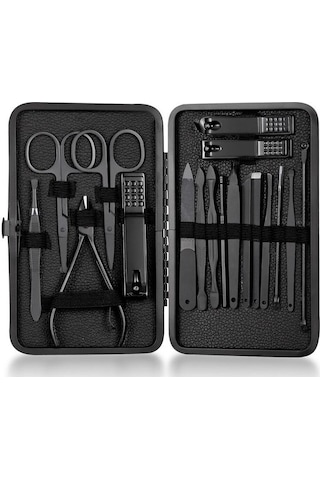 UpWay Deri Çantalı 18 Parça Paslanmaz Çelik Manikür Pedikür Yüz Bakım Seti