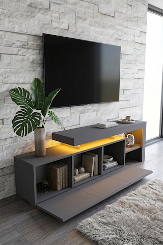 Luma Led Işıklı Tv Ünitesi 160 Cm - Modern Tv Sehpası Antrasit