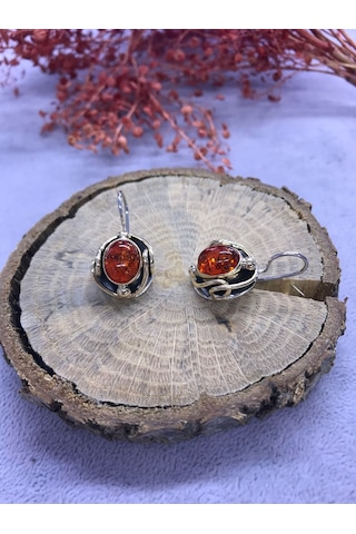 Nisa Gümüş Kehribar Taşlı Gümüş Küpe 925 Ayar N11.65661