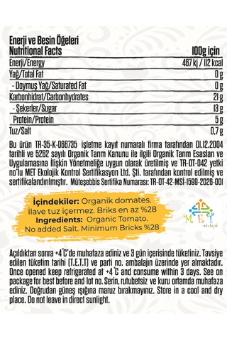 Talia Organik Domates Salçası 650g