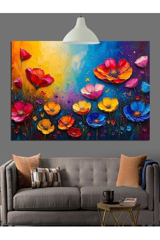 Canlı Renkli Çiçek Tarlası Dekoratif Kanvas - Mdf Ahşap Tablo