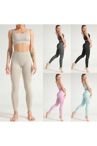 Skycity Kadınlar İçin Hızlı Kuruyan Yoga Ve Spor Seti - Sütyen Üst + Yüksek Bel Pantolon SiYAH Siyah