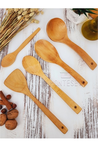 Ahşap Tahta Mutfak Kaşık Seti 5 Parça Kayın Şimşir Ağacı 5-2