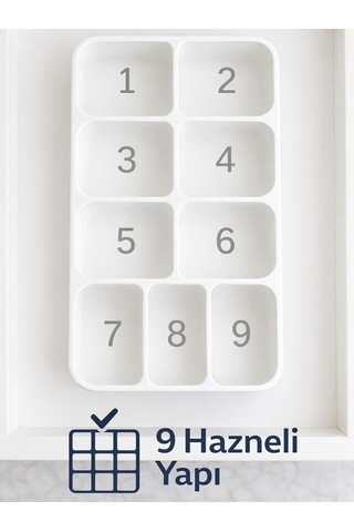 9 Bölmeli Çekmece İçi Kaşıklık Dolap İçi Organizer Pratik Çatal Kaşık Bıçak Düzenleyici Yeni Nesil Beyaz Çok Renkli