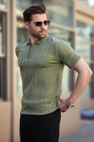 Madmext Madmext Haki Polo Yaka Fermuarlı Erkek T-shirt E7298 Haki