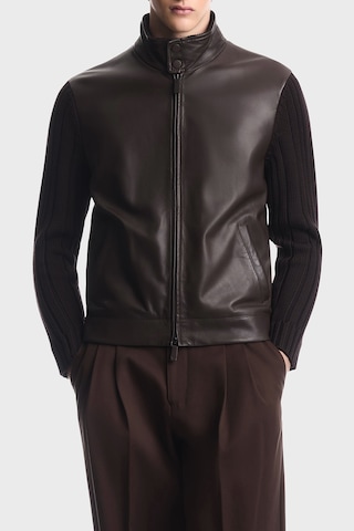 Emporio Armani Deri Dik Yaka Fermuarlı Ceket Erkek Ceket Em007276 Af29262 U6029 Koyu Kahve