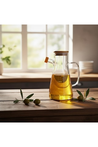 Deconox 1 Adet 900 Ml Bambu Kapaklı Borosilikat Cam Yağlık Ve Sirkelik, Isıya Dayanıklı Ve Ölçekli Tasarım, Dam Diğer