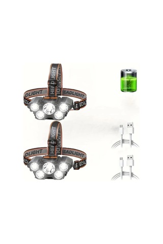 Brightnova 1 Adet Led Headlamp Şarj Edilebilir Güçlü 5 Ledli Taşınabilir Headlight 1 Usb Kampçılık Acil Durum Aydınlatma Balıkçılık Işık Altın