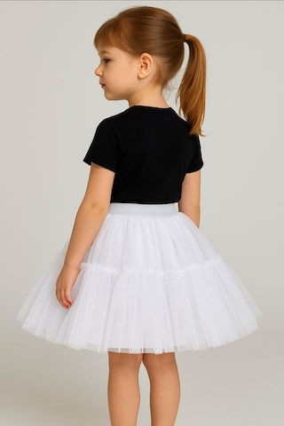 Gala Altı Fırfırlı Tütülü Kız Çocuk Etek Beyaz