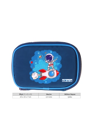 Kaukko Kids Astronot Baskılı Lacivert Erkek Çocuk Organizer Kalem Çantası - Kalemlik - L5375