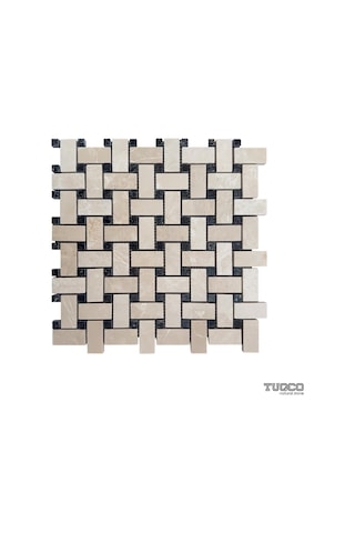 Tuqco Doğal Taş Basket Weave Bej - Toros Siyahı Cilalı Mermer Mozaik