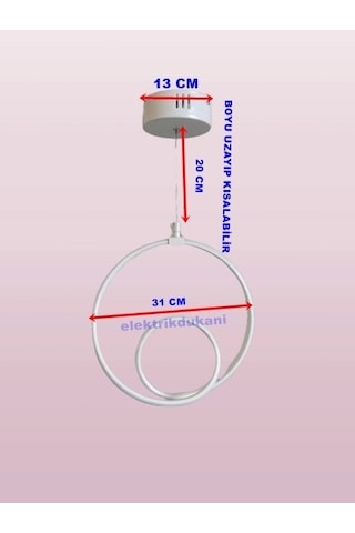 Dmr Tekli Dikey Çift Halka Sarkıt Led Avize Beyaz Kasa Üç Renk 6500k/4000k/3000k Beyaz/ılık Beyaz/s Çok Renkli