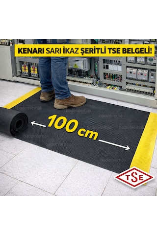 2mm 10kv Elektrik Pano Paspası 100 Cm Tse Belgeli Sarı İkaz Şeritli İzole Halı
