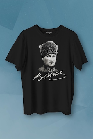 Atatürk Gazi Mustafa Kemal Kalpaklı Baskılı Tişört Unisex T-shirt 001
