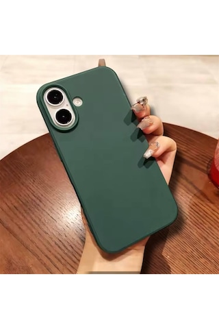 Apple Uyumlu iPhone 17 Kılıf Kamera Çıkıntılı Yumuşak Silikon İçi Kadife Lansman Kapak . Haki