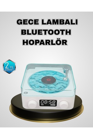 Bluetooth Hoparlörlü Gece Lambası Dijital Saat Ekranlı Su Dalgası Efektli Dekoratif Çokrenkli