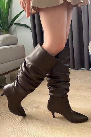 Asmi Shoes Kadın Oslo Topuklu Körüklü Şık Tarz Günlük Rahat Çizme Kahverengi Kahverengi