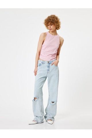 Koton Drape Detaylı Atlet Dokulu Pembe 4sal30002ık Gül