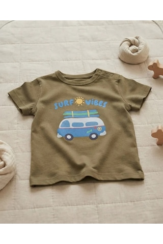 Tuffy Erkek Bebek Haki Renkli Süprem Tişört Surf Vibes Baskılı