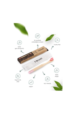Tbrush Pembe Bambu Diş Fırçası - Soft (yumuşak) + Paslanmaz Çelik Dil Temizleyici + Diş Fırçası Kabı