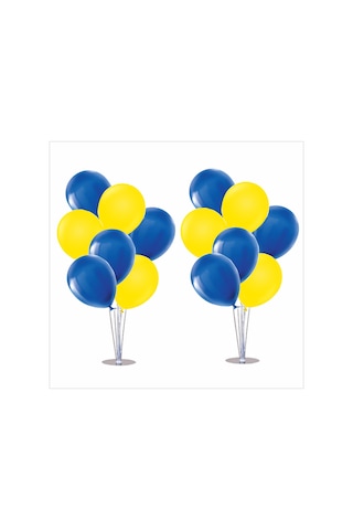 2 Adet Ayaklı Balon Standı 7li Set, 14 Adet Taraftar Sarı-lacivert Balon Tüm Yaşlar