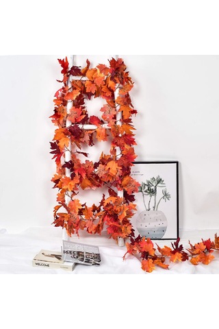2'li Paket Sonbahar Akçaağaç Yaprağı Çelengi, 5,9 Feet/adet Asılı Çelenk Yapay Sonbahar Yaprağı Çelengi Şükran Günü Dekoru Ev Düğün Şömine Qd Kahverengi