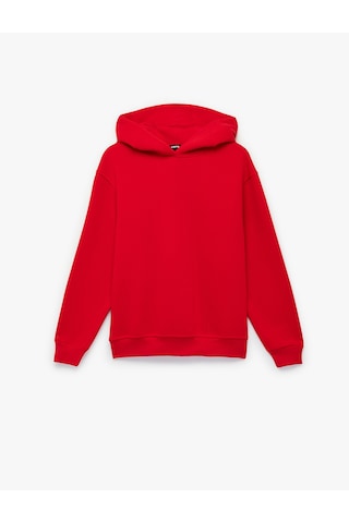 Koton Üç İplik Şardonlu Uzun Kollu Kapüşonlu Basic Sweatshirt Kırmızı 6wak10032ek