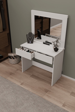 Df02110b Aynalı Beyaz Makyaj Masası Beyaz