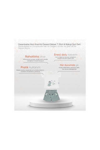Gezenbebe Hero Kısa Kol Desenli Bebek T-shirt Ve Nakışlı Şort Seti Yeşil