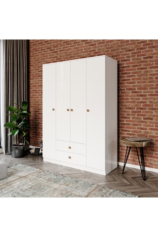 Nova White 4 Kapaklı,2 Çekmeceli Dolap/gardırop %100mdf