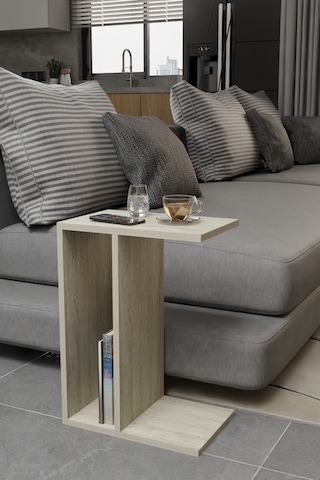 Alpa Ev Mobilya C Tasarım Koltuk Yanı Sehpa, Kitaplıklı Modern Laptop & Kahve Sehpası, Orta Sehpa Traverten