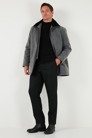 Buratti Slim Fit Çıkarılabilir Tüylü Yaka Detaylı Astarlı Kaşe Erkek Kaban 58400217 Açık Gri
