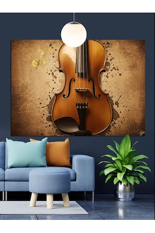 Keman Müzik Enstrümanı Klasik Dekoratif Kanvas - Mdf Ahşap Tablo