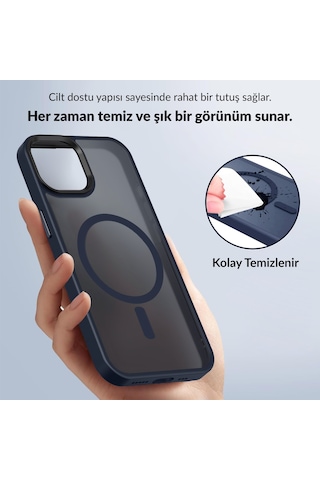 Bix Apple iPhone 15 Pro Magsafe Uyumlu Kılıf Tam Koruma Manyetik Darbe Emici Gece Mavisi