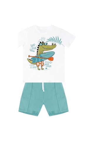 Denokids Timsah Erkek Çocuk T-shirt Gabardin Şort Takım Çok Renkli