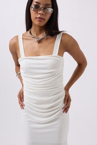 Sensuelle Yırtmaç Detay Sırt Dekolte Elbise Beyaz