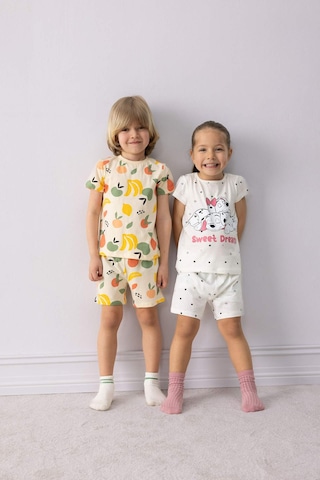 DeFacto Kız Bebek 101 Dalmatians Pijama Takımı Kısa Kollu Penye Üst Beli Lastikli Şort E4616A525SMWT47 Beyaz